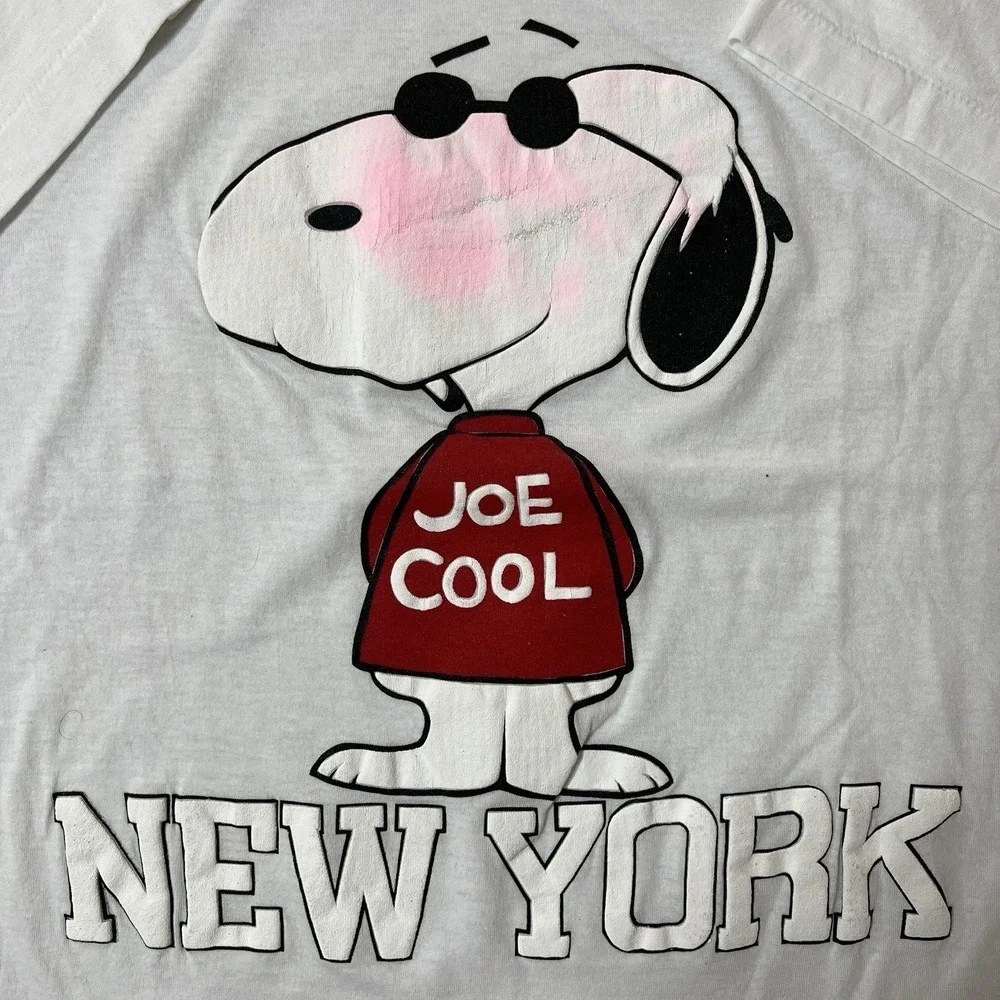 Vintage Joe Cool New York‎ Tshirt Single Stitch Size M White Puff Print Snoopy